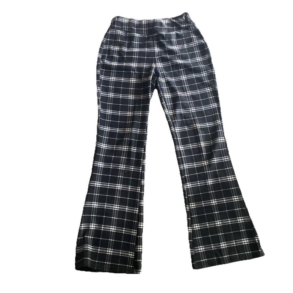 Indero Scuba Pants Womens S/M Black Plaid Stretch Pull On Bootcut